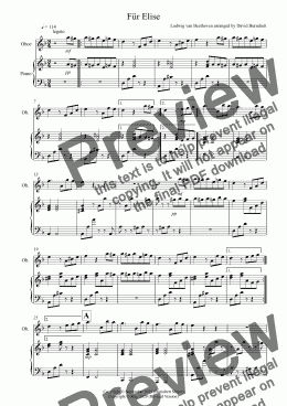 page one of Für Elise for Oboe and Piano