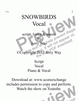 page one of Snowbirds ( Vocal Score for Musical Comedy)