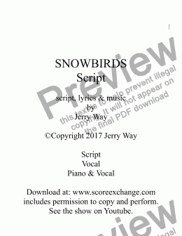 page one of Snowbirds (Script for Musical Comedy)