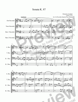 page one of Scarlatti: Sonata K. 87 For Recorders ATBB