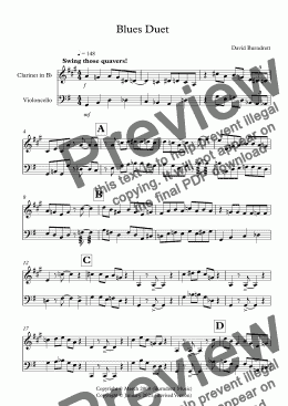 page one of Blues Duet for Clarinet and Cello Duet