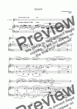 page one of  Akimenko - Elegy Op.12 for Cor Anglais & Piano (original in new edition).