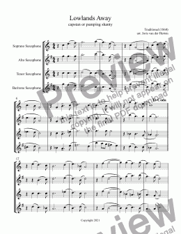 page one of Lowlands Away [sea shanty] (saxophone quartet)