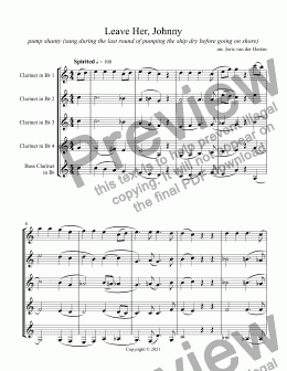 page one of Leave Her, Johnny [sea shanty] (clarinet quintet)