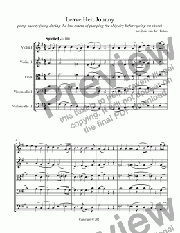 page one of Leave Her, Johnny [sea shanty] (string quintet)