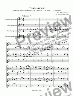 page one of Tendre Amour [wedding music] (saxophone quartet)