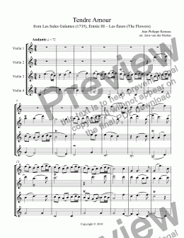 page one of Tendre Amour [wedding music] (violin quartet)