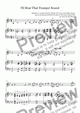 page one of I’ll Hear That Trumpet Sound [spiritual] (violin + keyboard)
