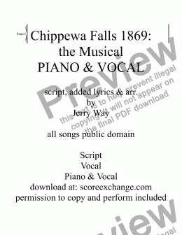 page one of Chippewa Falls 1869 (Piano & Vocal Score for Musical Comedy)