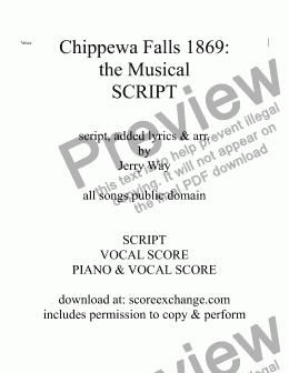 page one of Chippewa Falls 1869 (Script for Musical Comedy)