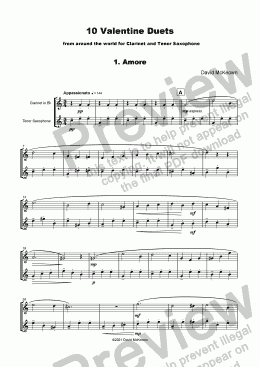 page one of 10 Valentine Duets for Clarinet and Tenor Saxophone