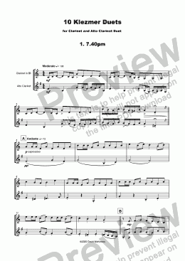 page one of 10 Klezmer Duets for Clarinet and Alto Clarinet