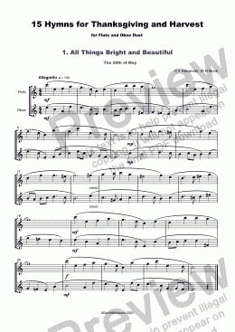 page one of 15 Thanksgiving Hymns for Flute and Oboe Duet 