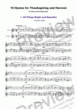 page one of 15 Thanksgiving Hymns for Flute and Trumpet Duet