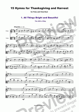 page one of 15 Thanksgiving Hymns for Flute and Viola Duet 