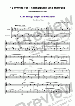 page one of 15 Thanksgiving Hymns for Oboe and Bassoon Duet