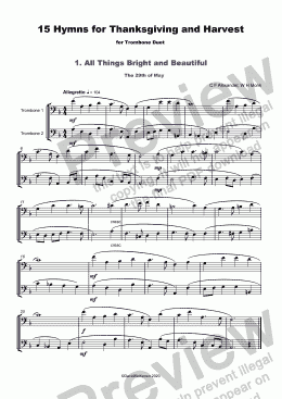 page one of 15 Thanksgiving Hymns for Trombone Duet