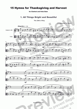 page one of 15 Thanksgiving Hymns for Clarinet and Viola Duet