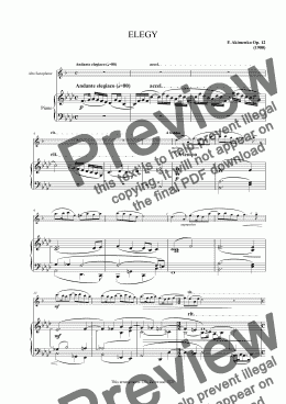 page one of Akimenko - Elegy Op.12 for Alto Saxophone & Piano