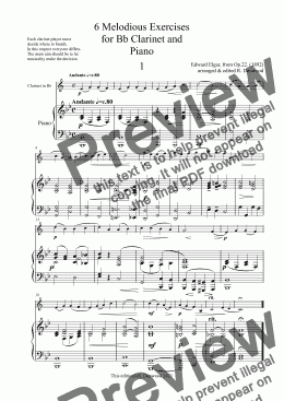 page one of Elgar - 6 Melodious Exercises  for Bb Clarinet and Piano
