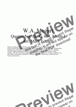 page one of Mozart, Quartet No. 18, K. 464, Mvmt. I,  1785 (Clarinet Quartet / Ensemble)