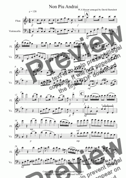 page one of Non Piu Andrai for Flute and Cello Duet
