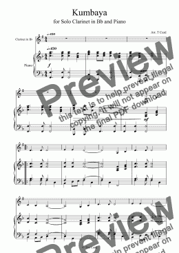 page one of Kumbaya for Clarinet in Bb and Piano