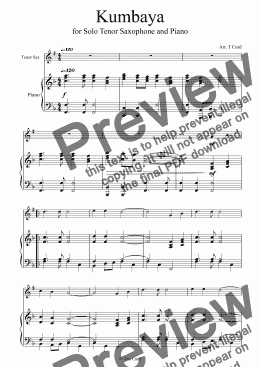 page one of Kumbaya for Tenor Saxophone and Piano