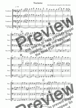 page one of Nocturne (from A Midsummer Night's Dream) for Trombone Quartet