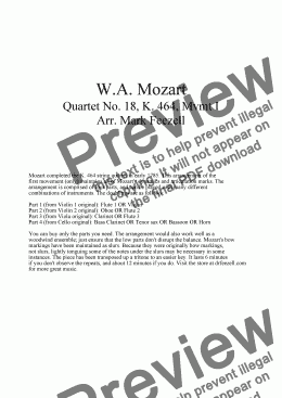 page one of Mozart, Quartet No. 18, K. 464, Mvmt. I, 1785 (Woodwind Quartet / Ensemble)