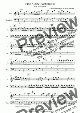 page one of Eine Kleine Nachtmusik (1st movement) for Flute and Trombone Duet
