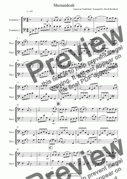 page one of Shenandoah for Trombone Duet