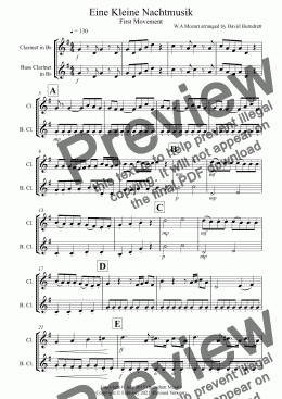 page one of Eine Kleine Nachtmusik (1st movement) for Clarinet and Bass Clarinet Duet