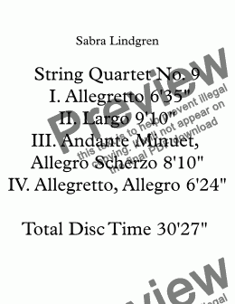 page one of String Quartet No. 9  III. Andante Minuet, Allegro Scherzo