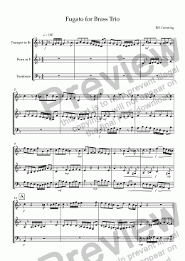 page one of "Fugato for Brass Trio"