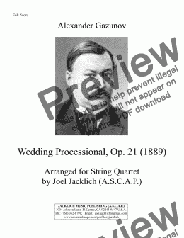 page one of Wedding Processional, Op. 21 (1889) (String Quartet)