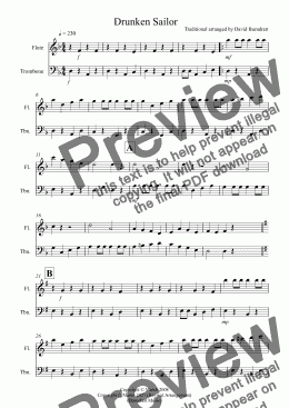 page one of Drunken Sailor for Flute and Trombone Duet