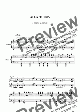 page one of Diabelli - ALLA TURCA - 1 piano 4 hands