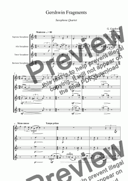 page one of Gershwin Fragments - saxophone quartet