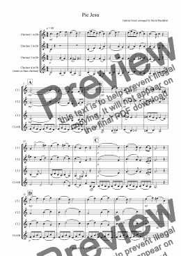 page one of Pie Jesu (from Requiem) for Clarinet Quartet 