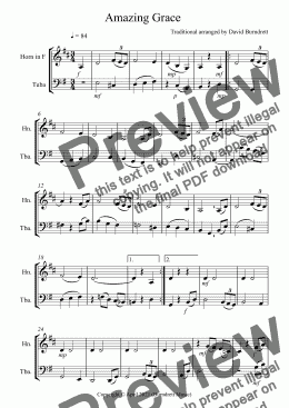 page one of Amazing Grace for French Horn and Tuba Duet