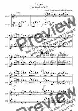 page one of Largo (from the New World) for Flute Duet