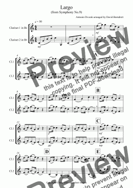 page one of Largo (from the New World) for Clarinet Duet