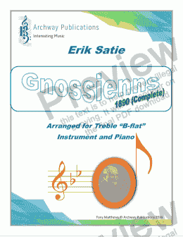 page one of Satie: Gnossienne 1890 - arr. B-Flat Instrument and Piano