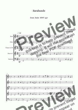 page one of G. F. Händel - Sarabande from HWV 437 - Woodwind Quintet