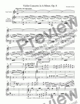 page one of Violin Concerto in A Minor, complete violin + piano score