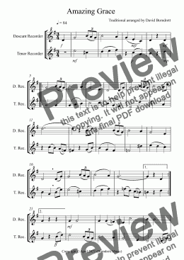 page one of Amazing Grace for Descant and Tenor Recorder Duet