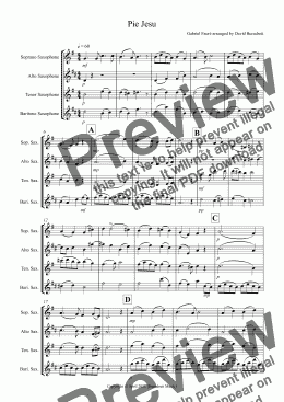 page one of Pie Jesu (from Requiem) for Saxophone Quartet