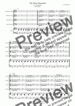 page one of 3 Dinosaur Pieces! for Recorder and Piano