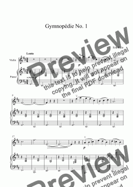 page one of Satie - Gymnopedie No.1 - violin and piano